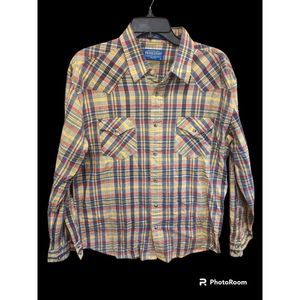 Pendleton Epic Shirt Adult‎ Medium   Plaid Pearl Snap Western Cowboy Cotton